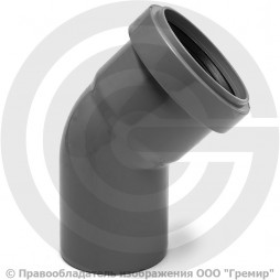 Отвод PP-H серый Дн 40 45гр б/нап в/к VALFEX