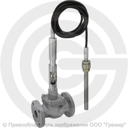 Регулятор температуры прямого действия РТПД чугунный фланцевый Ду-40 Ру-16 Kvy=25м3/ч с термосистемой ТС-3 Энерготехномаш