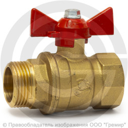 Кран латунный Ду-32 (1 1/4") Ру-40 ВР-НР (ВН-НАР) бабочка VALFEX 11Б27фт1М