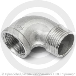 Отвод резьбовой (угольник) нержавеющий AISI 304 НР-ВР (НАР-ВН) Ду-25 (1")