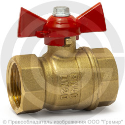 Кран латунный Ду-20 (3/4") Ру-40 ВР (ВН) муфтовый бабочка VALFEX 11Б27фт1М