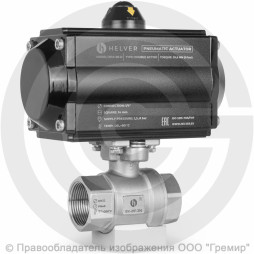 Кран нержавеющий AISI 316 (CF8M) двухсоставной Ду-65 (2 1/2") Ру-40 ВР (ВН) муфтовый с пневмоприводом двойного действия RPA-90-D Helver BV-21F