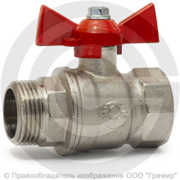 Кран латунный Ду-20 (3/4") Ру-40 ВР-НР (ВН-НАР) никель бабочка VALFEX 11Б27фт1М